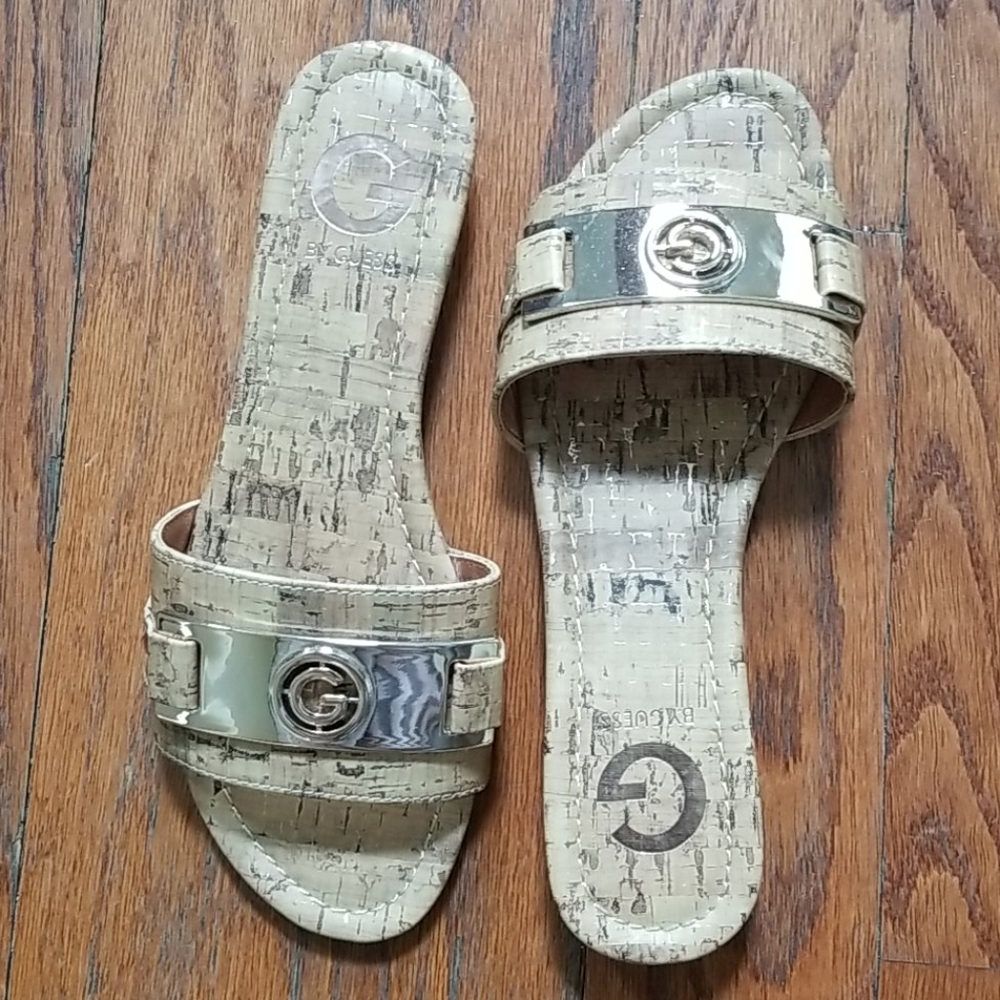 GUESS JEENA2 TAN CORK SANDAL SLIDES  SIZE 6.5